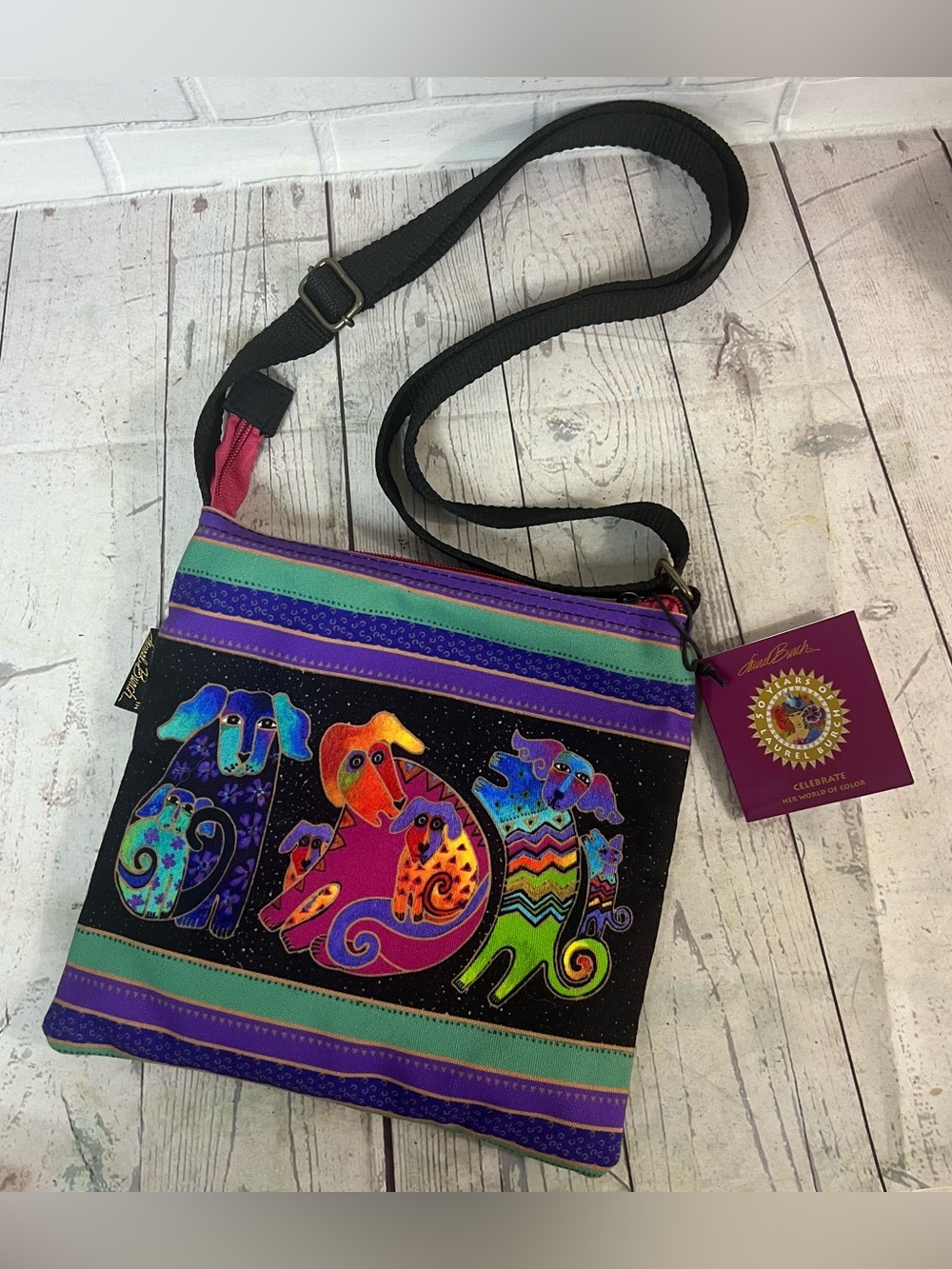 Laurel Burch Artistic Totes Crossbody 10 by 10-Inch, Dogs and Doggies Purse Bag